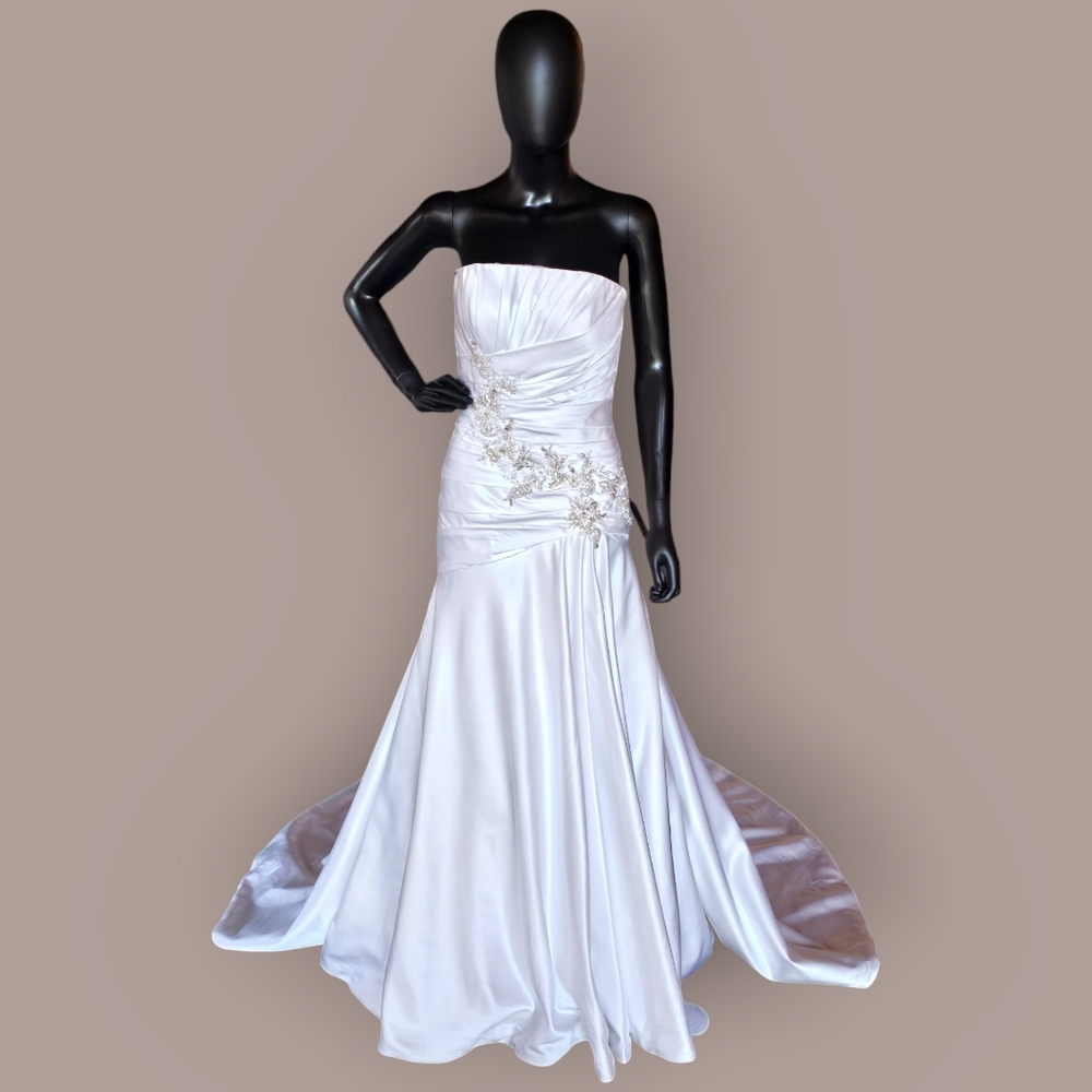 Ronald Joyce White Ruched Satin Wedding Gown - NWOT